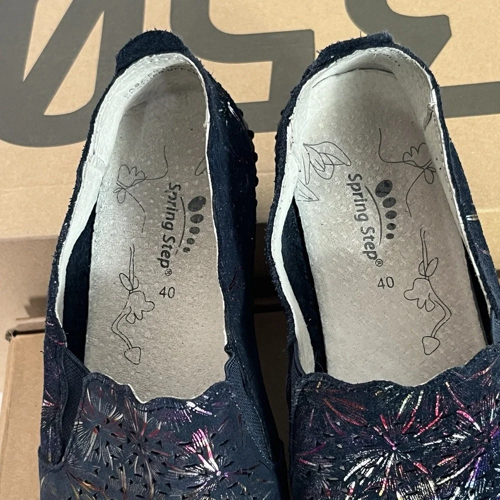 Spring Step Women Size 40 Saszier‎ Comfort Shoes Leather Black Fireworks Slip On